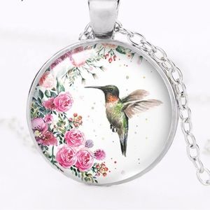 Hummingbird Glass Dome Pendant Necklace NEW